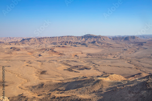 View of the sandy hills and mountains of Ramon Crater