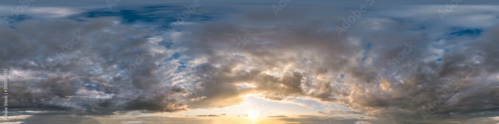 dark sky before sunset with beautiful awesome clouds. Seamless hdri panorama 360 degrees angle view with zenith for use in 3d graphics or game development as sky dome or edit drone shot dark sky before sunset with beautiful awesome clouds. Seamless hdri panorama 360 degrees angle view with zenith for use in 3d graphics or game development as sky dome or edit drone shot