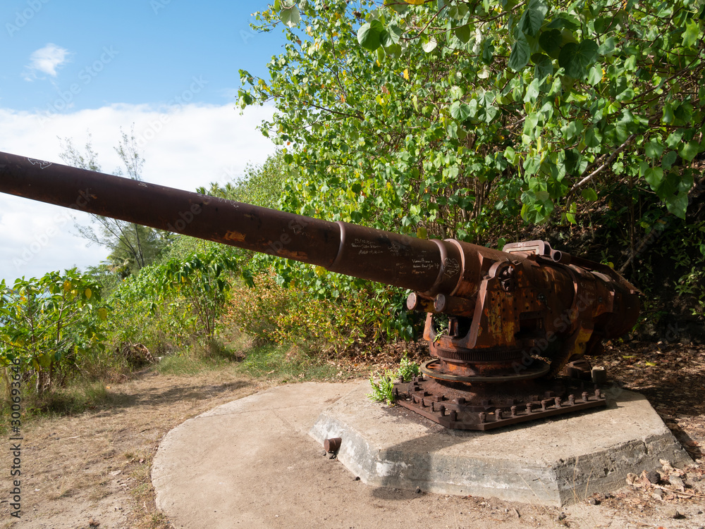 World War Two artillery gun (canon) on the island of Bora Bora in Tahiti, French Polynasia
