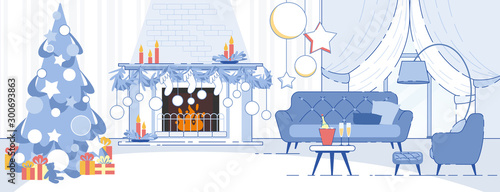 Home Interior Christmas Decorations Flat Vector