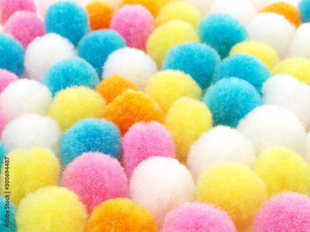 colourful soft pom poms, round pastel colours fluffy ball for crafts