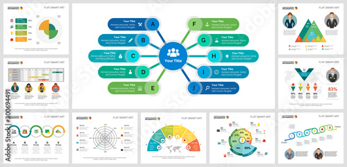 Colorful analytics or logistics concept infographic charts set. Business design elements for presentation slide templates. For corporate report, advertising, leaflet layout and poster design.