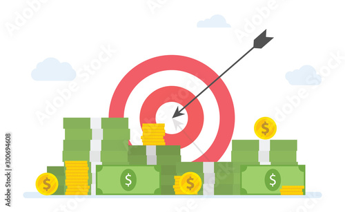 financial target goals with stack of cash money and gold coin - vector