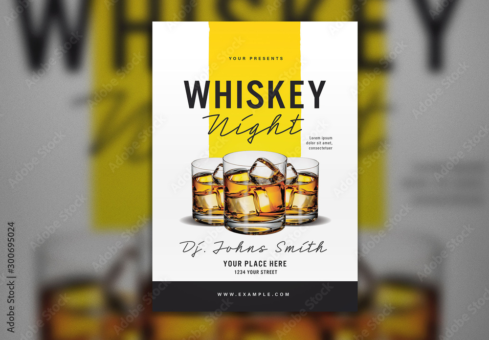 Whisky Night Flyer Layout with Yellow Accents Stock Template | Adobe Stock