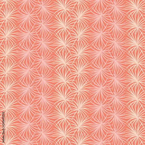 A seamless vector pattern with spiky leaves arranged into vertical pattern. Pink surface print design.