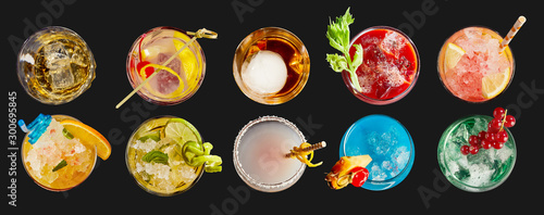 Panorama banner with exotic alcoholic cocktails