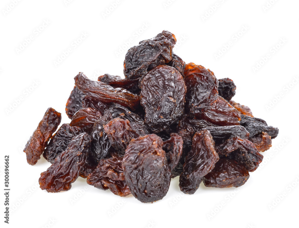 Dried raisins on a white background Dried raisins on a white background