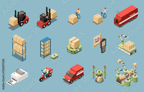 Warehouse Isometric Icons Set