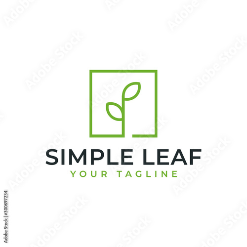Simple Square Leaf, Eco, Garden, Botany, Nature Line Logo Design