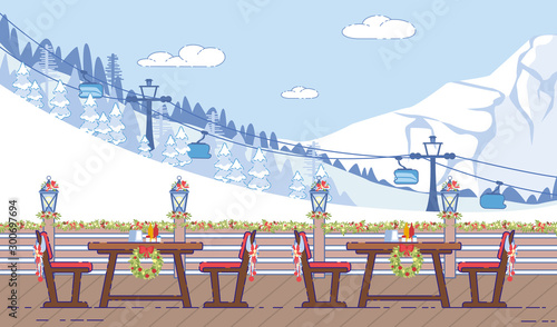 Ski Resort Cafe Christmas Decorations Flat Vector