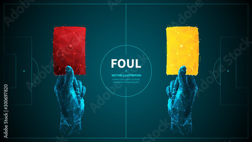 Soccer foul low poly wireframe vector banner template