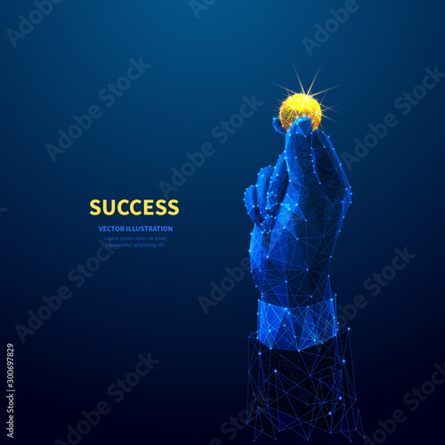 Success low poly wireframe vector banner template