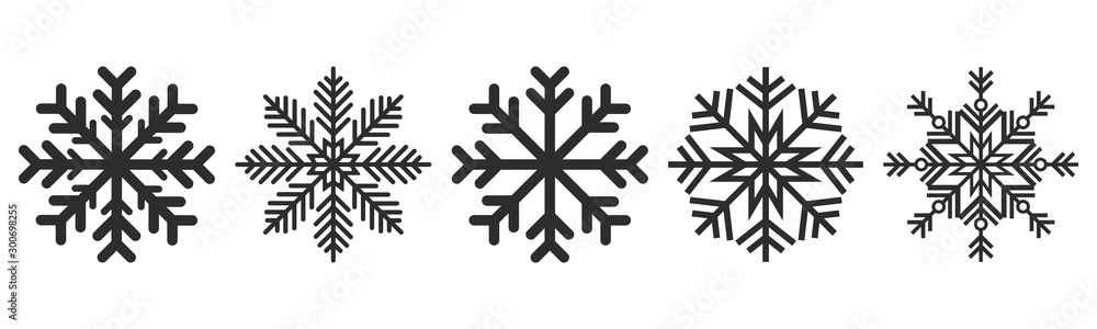 Snowflakes icons set. Vector drawing. Isolated object on a white background. Isolate. - obrazy, fototapety, plakaty 