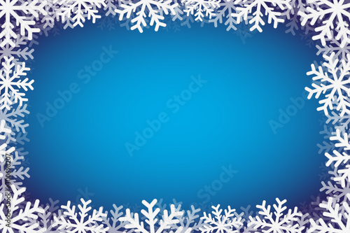 Fototapeta Naklejka Na Ścianę i Meble -  Christmas blue background and frame of white snowflakes. Vector drawing. Texture.