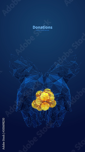 Donations low poly wireframe vector poster template