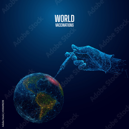 World vaccination low poly wireframe vector banner template