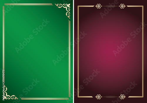 bright green and purple vector backgrounds with golden frames