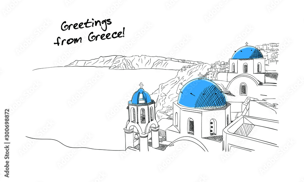Fototapeta premium Santorini Greece hand drawn sketch