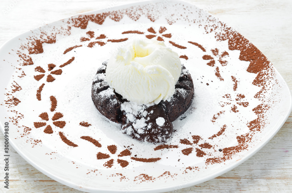 Fototapeta premium Fondan Chocolate ice cream. Top view. Free space for your text.