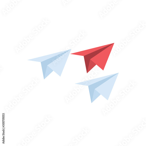 Difference unique concept Paper airplanes. Vector 3d isometric, color web icon, new flat style. Creative illustration design, idea for infographics.