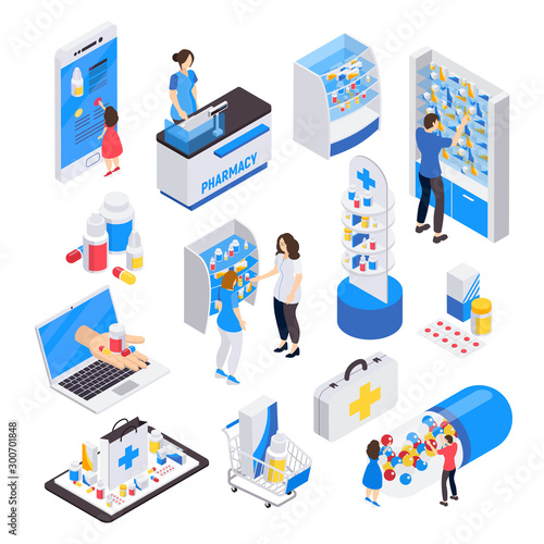 Pharmacy Isometric Icons