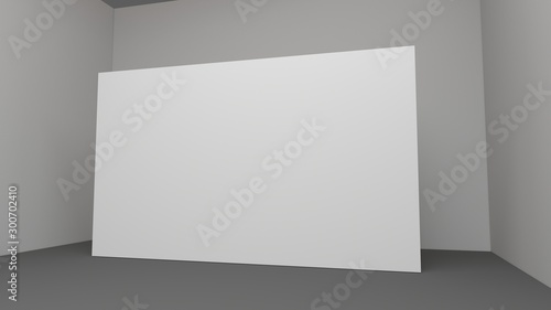 Wallpaper Mural Blank white poster on white wall in empty loft room with concrete floor and big windows, mock up 3D Render Torontodigital.ca