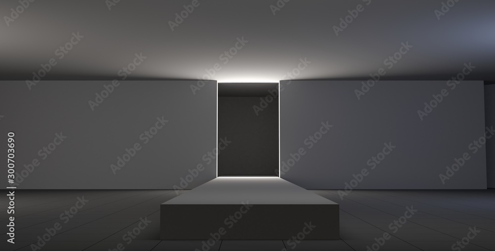 Empty fashion runway white color lighting and black wall. Empty fashion runway white color lighting and black wall.