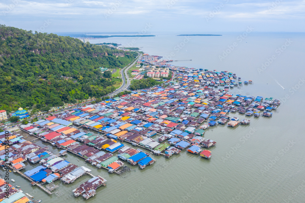 An Aerial Image Of Local Water Village Houses At Kg Sim Sim Water Village Sandakan City Sabah Malaysia Sandakan Once Known As Little Hong Kong Of Borneo Stock Photo Adobe Stock