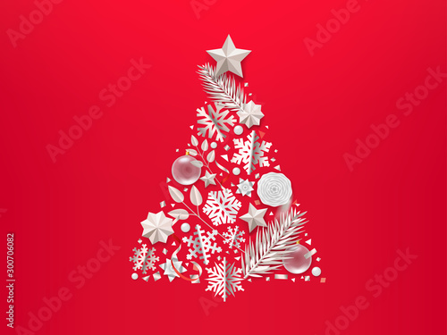 Abstract christmas tree with different accessory. Vector illustration
