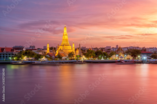Beautiful view of Wat Arun Temple at twilight in Bangkok, Thailand
