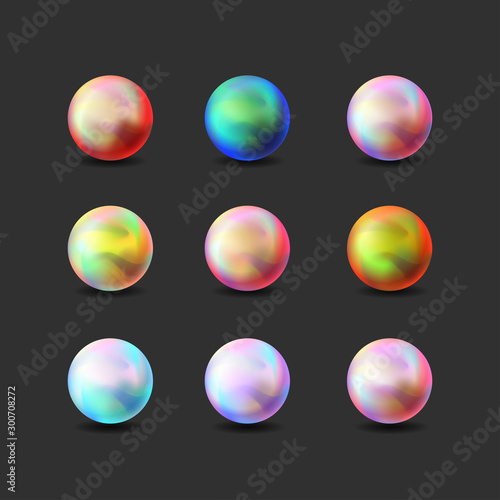 Set of multicolored pearls. Stock vector illustration.