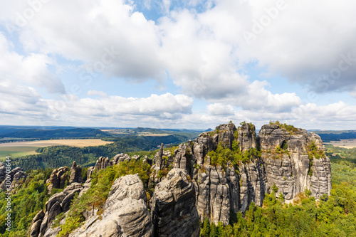 mountain schrammsteine at saxon switzerland, germany on a sunny summer day