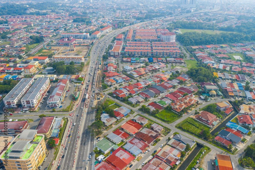 Aerial top view of residential houses at Luyang Kota Kinabalu City Sabah, Borneo 