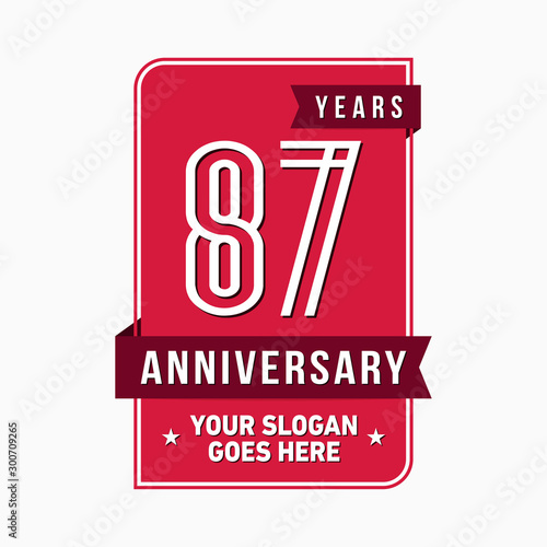 87 years anniversary design template. Eighty-seven years celebration logo. Vector and illustration.