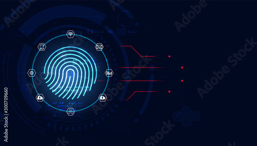 Blue abstract image that is futuristic with finger prints icons concept. Theft detection Prevention of cyber threats That is using security systems by scanning the fingerprint.