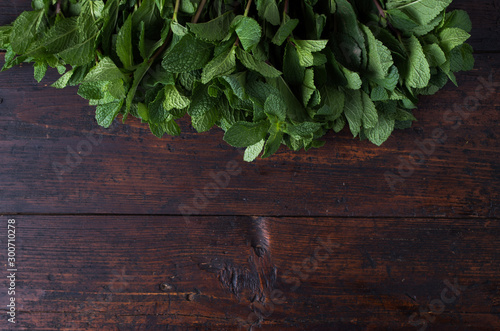 Tableau sur toile Fresh mint on rustic wooden background