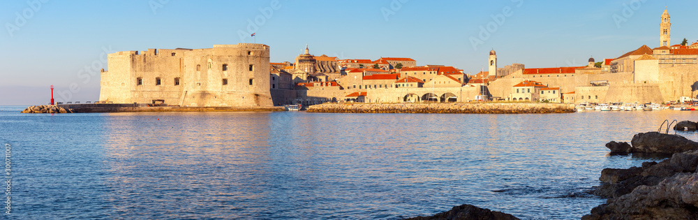 Dubrovnik. Old city walls and towers in the early morning.