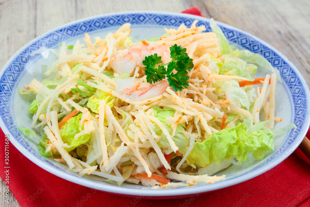Chinese salad dish with shrimp and soy sprouts