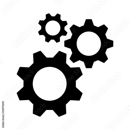 Simple black cogwheel symbol isolated on white background