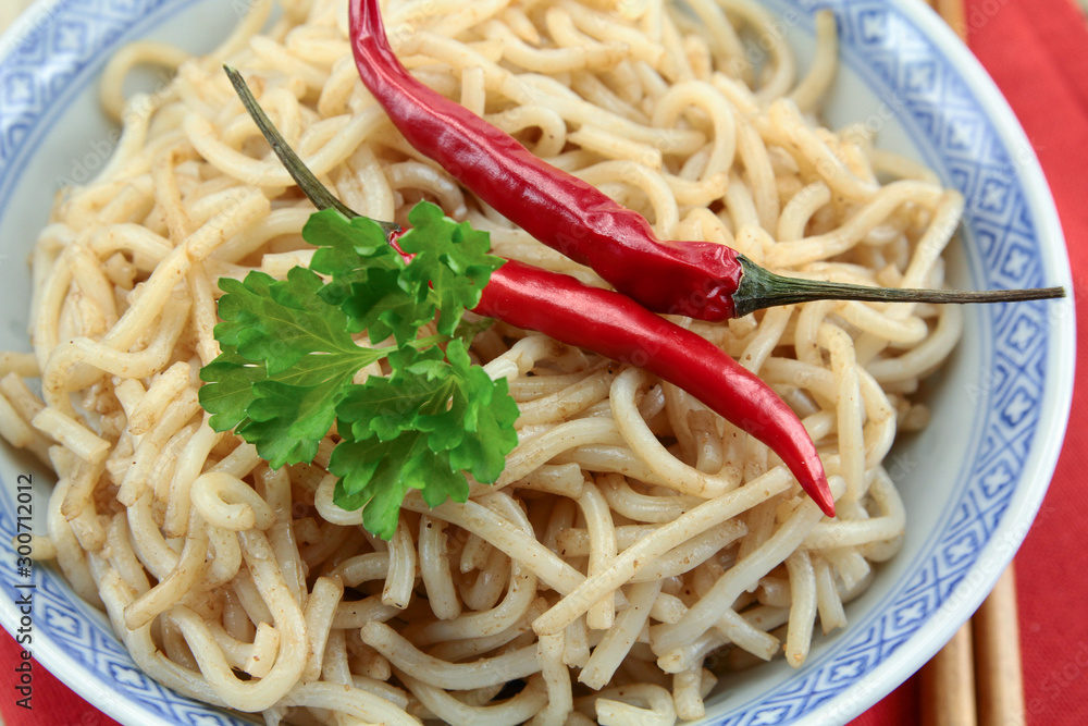 Chinese noodle dish with soy sauce Chinese noodle dish with soy sauce