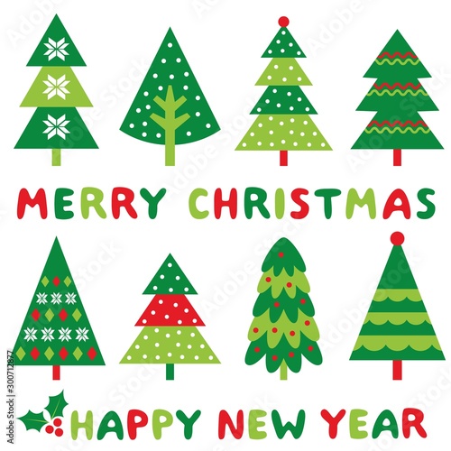 Chrismas trees clip art and decoration set