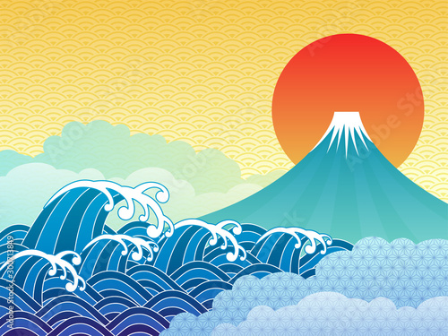 富士山と波