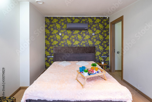 Wallpaper Mural Bedroom in modern apartment. Interior. Light spacious room. King-size bed. Torontodigital.ca