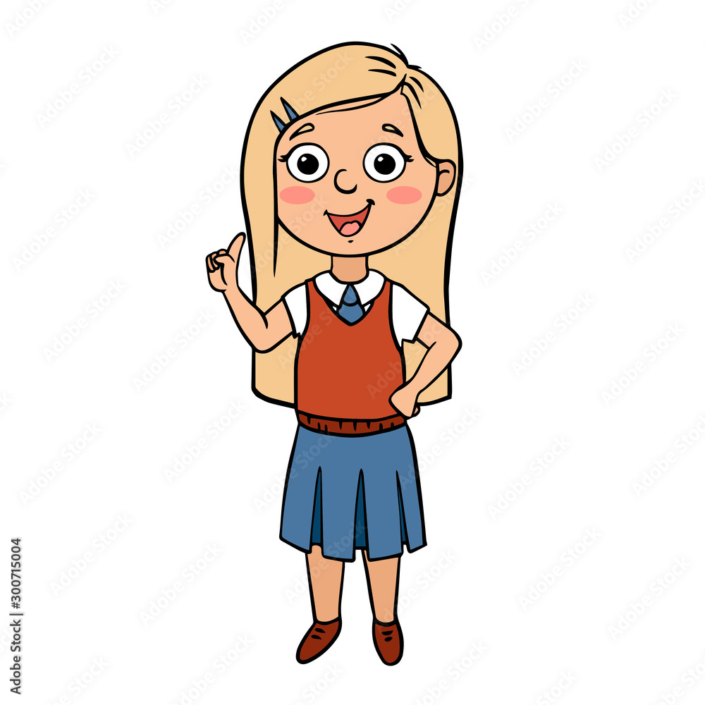 Cartoon illustration of a girl, a child. New idea. Simple flat style. Icon, portrait Cartoon illustration of a girl, a child. New idea. Simple flat style. Icon, portrait
