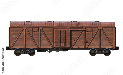3d-renders of cargo railroad car (boxcar). Side view photo