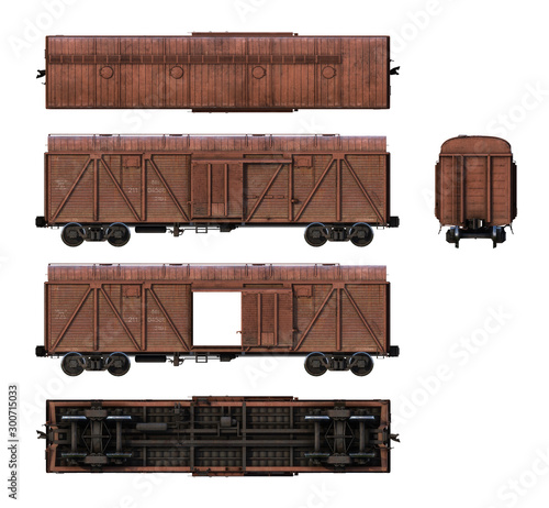 3d-renders of cargo railroad car (boxcar) photo