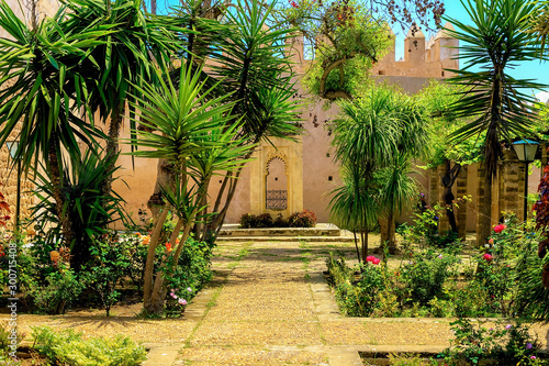 View of the Andalusian Gardens in The Kasbah of the Udayas ancient fortress in Rabat in Morocco