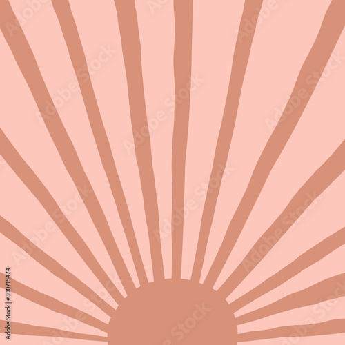 Pink sun and rays background. Neutral abstract solar shape backdrop. Vector Illustration.
