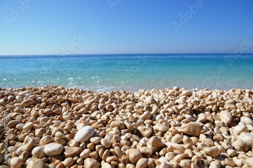 white stones and turquoise Ionian Sea, Porto katsiki beach on Lefkada Island, Greece. Beautiful landscape