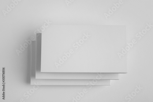 Blank business cards on white background, top view. Mock up for design